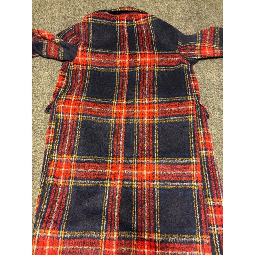 Old Navy Women's Plaid Tartan Long Overcoat Navy Red Wool Blend Size M - Picture 5 of 7